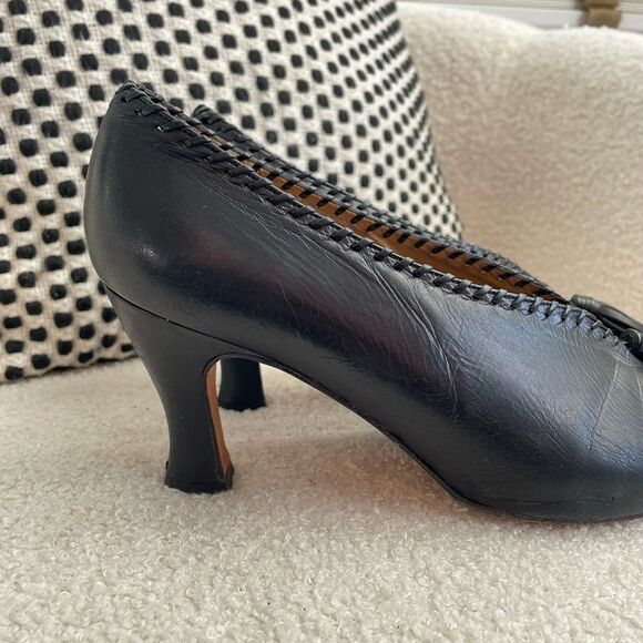 Vintage High Cut Evan Picone Black Leather Tassel Whipstitch Heels Shoes 9.5 - Picture 3 of 10